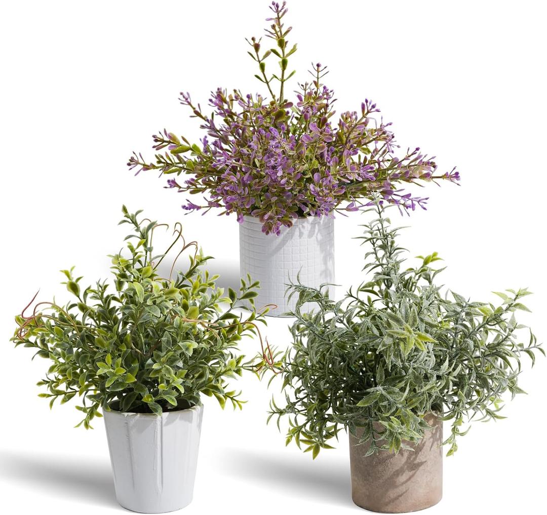 3 Pack Small Fake Plants in Farmhouse Pulp Pot, Artificial Plants Indoor for Home Decor, Small Faux Plants Indoor for House Bathroom Kitchen Office Shelf Counter Desk Table Room Decor