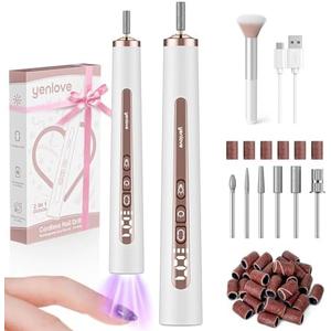 Cordless Nail Drill, 9 Speed Electric Nail File with UV Nail Lamp: Professional for Acrylic Gel Dip Powder Nails Manicure Portable Nail Filer Machine Kit for Pedicure Rechargeable Lightweight