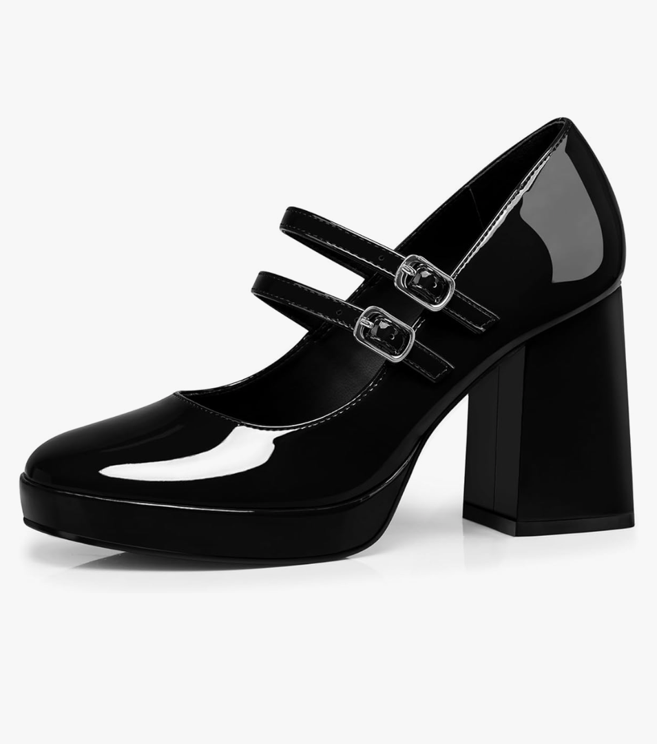 Women Mary Jane Shoes: Comfortable Closed Toe Chunky Heels, Dress Shoes Prom Graduation Formal Platform Pumps Black/Red Size 7,5