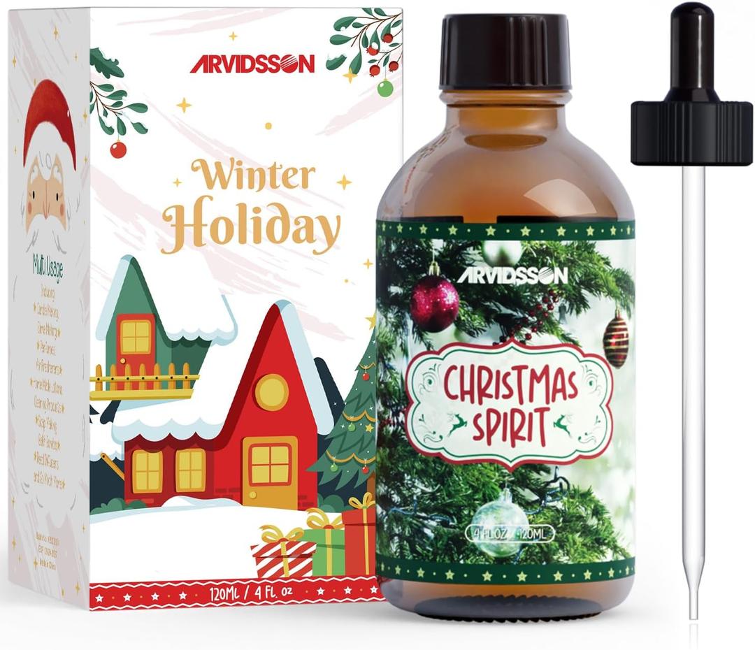 ARVIDSSON Christmas Spirit Fragrance Oil 4 Fl Oz (120ml), Festive Essential Oils Blend for Diffuser, Candle Making | Christmas Essential Oil for Holiday Cheer, Winter Scented Oil Gift for Women