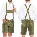 BAVARIA TRACHTEN Lederhosen Men Oktoberfest Costume, Genuine Leather German, Mushroom Brown Short, Green, White, Goat (36, Cow Suede - Green)