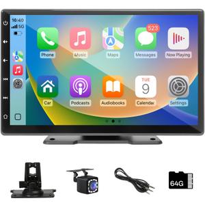9'' Carplay Screen For Car, Wireless Apple CarPlay & Android Auto,Portable Car Stereo,Universal Fit,Backup Camera,Mirror Link, Bluetooth,Voice Control,Bluetooth,AUX