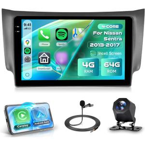 Rimoody 4G+64G Android 15 Car Stereo for Nissan Sentra 2013-2017 Wireless Carplay Android Auto, 10.1'' in-Cell Screen Car Radio with GPS/Bluetooth 5.0/FM RDS/EQ/5G-WiFi Mirror Link Backup Camera SWC