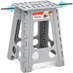ACSTEP Folding Step Stool 17.5 Inch Heavy Duty Step Stool Foldable for Adults and Kids, Collapsible Stepping Stool with Handle, Non Slip Folding Stools for Kitchen Hold Up to 400lbs (Grey 1PC) (Gray)