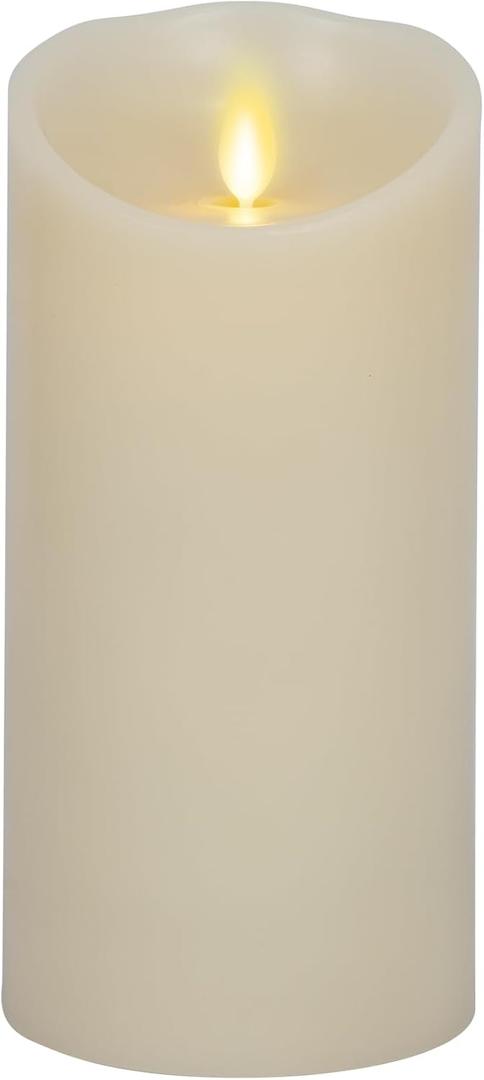 Luminara Scalloped Edge Flameless LED Candle, Ivory 3.5" x 7", Real Wax Pillar, Battery Operated Moving Flame with Timer, Unscented