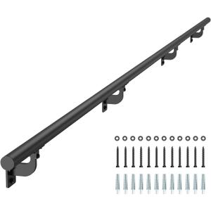 VEVOR Wall Mounted Stair Handrail, 10ft Pipe Staircase Handrail, Black Galvanized Aluminum, 1.26 inch Pipe Diameter, Indoor&Outdoor Staircase Railing,Industrial Hand Rail for Steps,Security Baluster