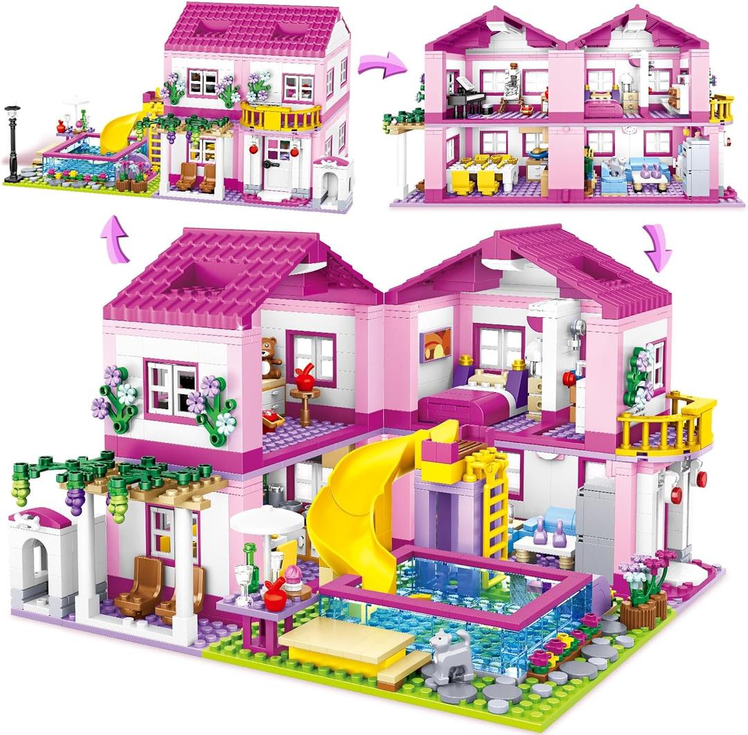 Pink Girls Summer Villa Friends Building Set Compatible with Friends Construction Educational Toy for Kids Age 8-12 and Up 1018 PCS