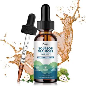 2 x Catfit Soursop Liquid Drop  Soursop Drops for Cell Support, Antioxidant, Relaxation & Immune Boost with Sea Moss, Turmeric, Black Pepper, B6 C, Zinc, Sugar Free, Gluten Free, Vegan, 1 Fl Oz