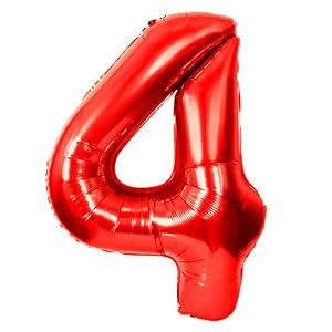 Birthday Balloons 40" Number Balloon w/ Blow Up Straw Red Color Part Decorations Long Balloons 53448 (4)