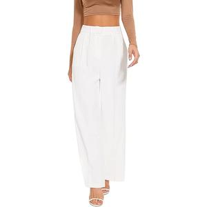 FUNYYZO Wide Leg Pants Women's High Elastic Waisted in The Back Business Work Trousers Long Straight Suit Pants (White, Large)