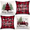 GEEORY Merry Christmas Throw Pillow Covers 20x20 Inch Set of 4, Xmas Trees Truck Buffalo Plaid Believe Farmhouse Decorative Cushion Cases for Home Decoration G421-20