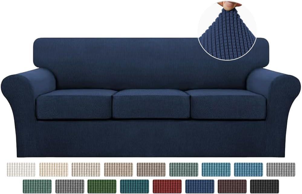 Turquoize 4 Piece Sofa Covers for 3 Cushion Couch Sofa Slipcover Soft Couch Cover for Dogs-Washable Sofa Furniture Covers with 3 Individual Cushion Covers, Jacquard Fabric (3 Cushion Sofa, Navy)