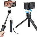 JJC 2 in 1 Extendable Mini Vlogging Tripod & Selfie Stick for Sony ZV-E10 II ZVE10 ZV-1F ZV1F ZV-1 II ZV1 RX100 VII A6100 A6400, Canon PowerShot V1 SX740 HS G7X Mark III II EOS R100 R50 R10 & More (Black)