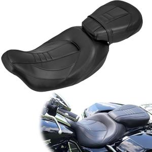 Motorcycle Seat Passenger Rider Two-up Pillion Fit for Harley Touring Street Glide Road Glide Road King Electra Glide 2009-up (Black Stitching)
