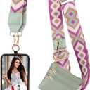 XANGNIER Clip and Go Strap for Phone with Wallet Crossbody, Phone Strap with Zippered Wallet, Adjustable Anti Theft Cellphone Lanyard for Women, Cellphone Chain Accessories Green