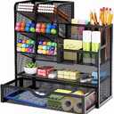 Marbrasse Mesh Pen Holder for Desk, Multi-Functional Pencil Organizer with Drawer, Desk Organizers and Accessories for Office Art Supplies (Black)