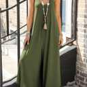WDIRARA Women's Wide Leg Jumpsuit Loose Overalls V Neck Sleeveless Pants Romper with Pockets (Green, M)