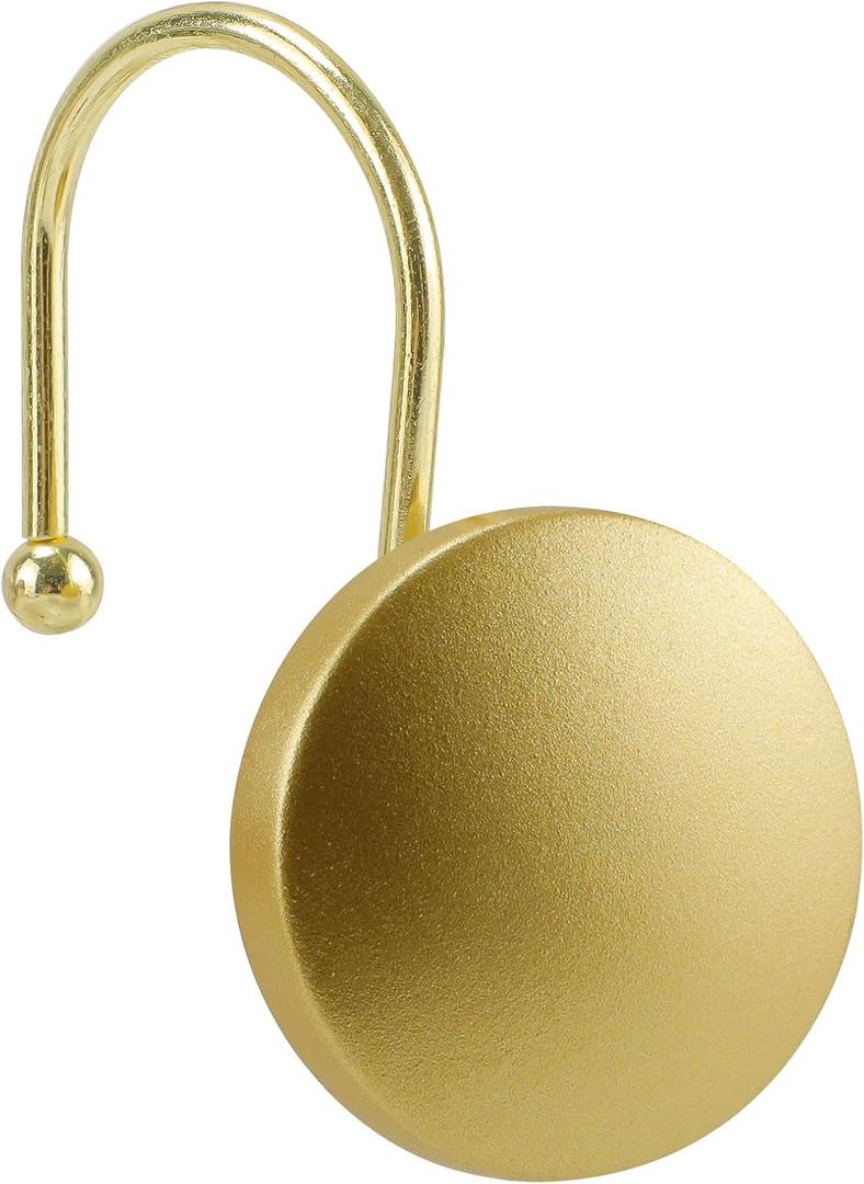 Decorative Shower Curtain Hooks Brass Shower Rings, Simple Modern Style Round Flat-Back Button Design, Gold