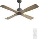 WINGBO 48 Inch DC Ceiling Fan without Lights, 4 Carved Solid Wood Blades, 6-Speed Noiseless Reversible DC Motor, Modern Ceiling Fan No Light with Remote, Graphite Finish with Gray Blades, ETL Listed
