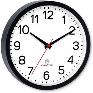 AKCISOT Atomic 12 Inch Wall Clock Analog Clocks for Indoor Kitchen, Battery Operated Clock for Bedroom Office Classroom Living Room(Black)