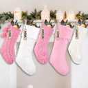 5 Packs Christmas Knitted Hanging Stockings,Xmas Large Farmhouse Rustic Neutral Cable Knit Personal Stockings Decorations for Christmas Tree Fireplace Family Holiday Party Decor18in 15in (White&pink B)