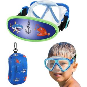 Toddler Swim Goggles Nose Cover,Kids Goggles No Hair Pull,Anti Fog Children Swimming Mask (1PK - Blue Shark)