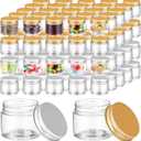 Meanplan 100 Pcs 2 oz Plastic Container Jars Clear Round Cosmetic Container with Lids, Plastic Jars with Screw Lids for Travel Storage, Kitchen Use, DIY Crafts(Gold, Silver,Aluminum)