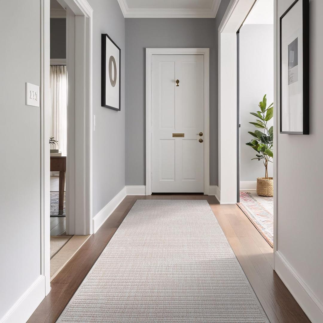 Beverly Rug Easy Jute Off White Runner Rug 2x7 Solid Washable Durable Outdoor Indoor Area Rugs for Living Dining Patio Office Stain Resistant Non Shedding Casual Indoor Outside Carpet 2 x 7 Off-White