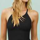 LASLULU Womens Sports Bra Seamless Long Crop Tank Racer Back Spaghetti Strap Workout Yoga Bra Padded Halter Neck Casual Tops (Black, L)