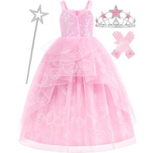 Pink Witch Dress for Girls Glitter Princess Costumes Pink Bubble Sequin Tulle Fancy Dress Up for Halloween Cosplay (3-4 Years)