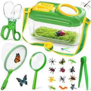 Bug Catcher for Kids, 17 PCS Bug Catching Kit with Bug Collector Toy Bugs Butterfly Net Magnifying Glass Insect Catcher Tweezers, Outdoor Explorer Kit for Kids Age 3 4 5 6 7 8