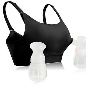 Hands Free Pumping Bra Hands-Free Breast Pump Bra Nursing Bras for Pumping Adjustable Breast-Pumps Holding and Nursing Bra (Black, Large)