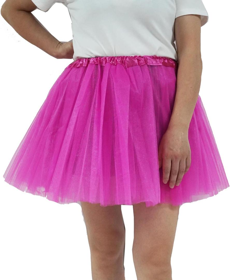 Adult Teens 5 Layered Tutu Skirt, Women Girls Ballet Dance Tulle Skirt Costume Elastic Waist Tulle Tutu Skirt (Pink)