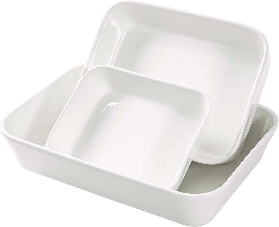 UNICASA Ceramic Oven Dishes, Set of 3 Lasagne Dishes 1000/2000/3500 ML, Rectangular Casserole Dishes, Non-Stick Reactive Glaze, White Casserole Oven