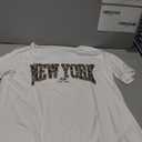 SOLY HUX Women's Letter Graphic Asymmetrical Neck T Shirt Half Sleeve Oversized Y2k Tops White Letter Medium