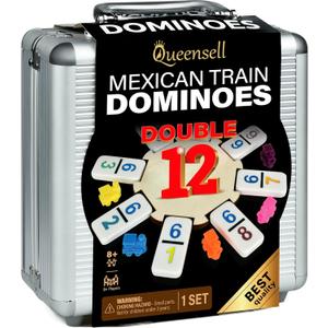 Queensell Mexican Train Dominoes Set with Numbers, Double 12 Dominoes Sets for Adults, Mexican Domino Train for Adults and Family - Domino Sets 91 Tiles with Aluminum Case