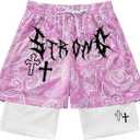 QJQ Men's 2 in 1 Goth Graphic Drawstring Elastic Waist Shorts Summer Casual Workout Athletic Gym Track Shorts XXL