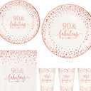 Crisky Rose Gold Foil 90 Fabulous Napkins Plates Cups Set for Women 90th Birthday Party Decorations Supplies, Disposable Tableware Set of 24 (9" Plates, 7" Plates, Luncheon Napkins, 9oz Cups) (Regular)