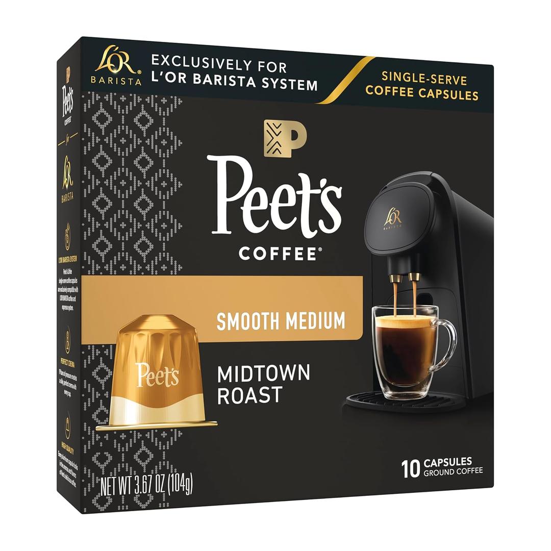 L'OR Barista Coffee Pods, 10 Count Peet's Midtown, Single-Serve Aluminum Capsules Compatible with the L'OR BARISTA System & *Nespresso Original Machines, 10 Count (Pack of 1), BBD: 09/07/2026