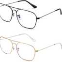 JM Aviator Blue Light Blocking Computer Glasses, Square Eye Protect Video Eyeglasses Anti Glare Men Women (Gold & Gunmetal)