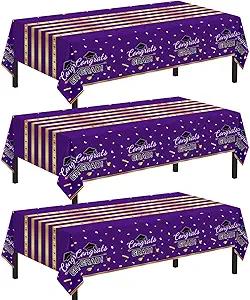 Childom 3 Pack Graduation Tablecloth,Graduation Decorations 2026 Graduation Party Decorations,54"x108"Purple and Gold Graduation Decorations,Disposable Plastic Table Cloth Rectangle for Party Supplies