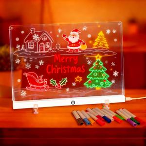 Doodle Glow, Wooshneesham Acrylic Dry Erase Board with LED Light, 11.8"x8.5" Glowing Memo, Brightness Adjustment, 7 Color Markers, Ideal for Office/Home/Kids, Writable Night Light(White)