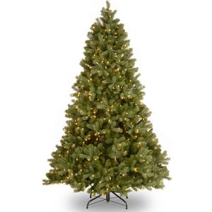 National Tree Company Pre-Lit 'Feel Real' Artificial Full Downswept Christmas Tree, Green, Douglas Fir, White Lights, Includes Stand, 6.5 feet