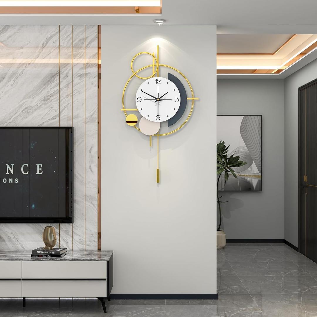 FLEBLE Large Silent Wall Clock for Living Room Decor Non-Ticking Battery Operated Oversized Round Modern Wall Clock for Bedroom, Office, Farmhouse Wall Decoration, 20x35 inches