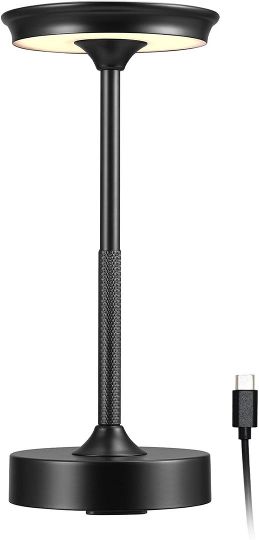 Globe Electric 60000176 10.5" 2W Led Integrated Outdoor Table Lamp, Black, Rechargeable Battery, USB-C Charging Cable Included, 3-Level Touch Dimmer Switch, Damp Rated
