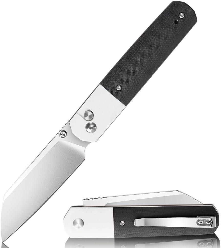 Folding Pocket Knife, Stainless Steel Blade, Black G10 Handle, Modern Design (black)