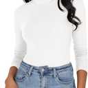 Jar of Love Women's Long Sleeve Shirts for Women Mock Turtle Neck Ribbed Slim Fit Fall Winter Thermal Underwear Tops (White, M)