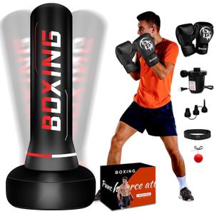 Freestanding Punching Bag for Adult Teens, 70" Heavy Punching Bag with Boxing Gloves and Electric Air Pump for Beginners Kickboxing Training MMA Muay Thai Fitness Office Home Gym