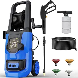 Pressure Washer, 5000PSI 3.2GPM Adjustable Touch Screen with 55FT Total Length Power Washer Electric Powered 4 Nozzles for Driveways Furniture or Cars 2000W (Navy)