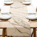 White Gold Marble Texture Dining Table Runner, Modern Abstract Fluid Art Geometric Burlap Kitchen Decoration, Luxury Indoor Outdoor Home Decor Party Supply 13 x 72 Inches